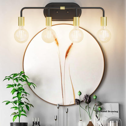 Bathroom Vanity Lighting Fixtures 4 Lights Industrial Wall Sconce Lighting Black and Gold Bathroom Lighting over Mirror (Exclude Bulb)