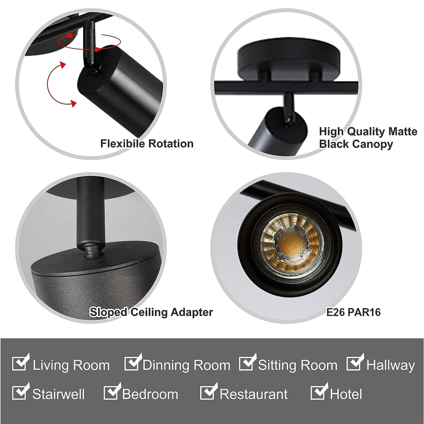 KCO Lighting 5 Light LED Track Lighting Adjustable 5 Way Ceiling Mount Spotli...