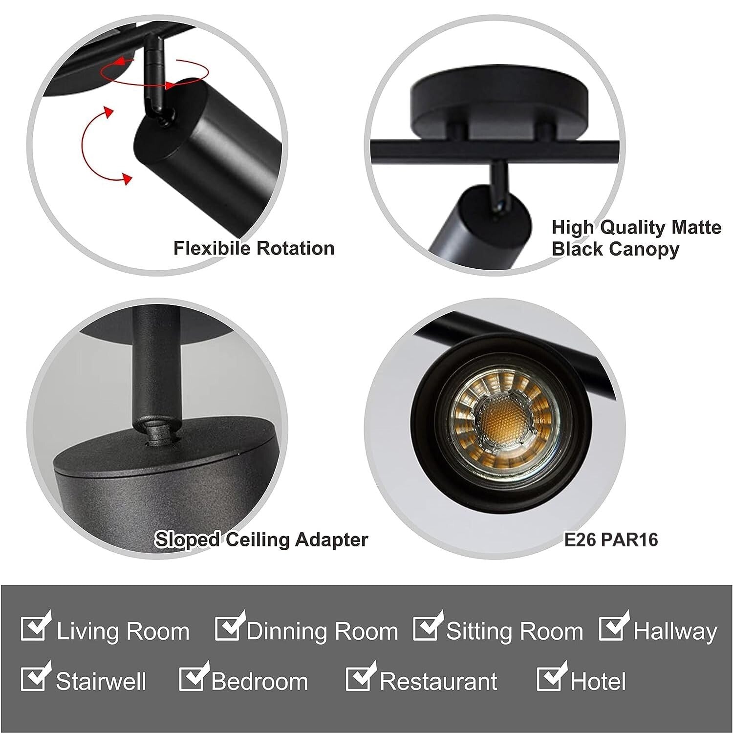 KCO Lighting 5 Light LED Track Lighting Adjustable 5 Way Ceiling Mount Spotli...