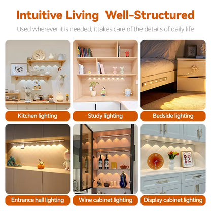 Wiring-Free Human Body Sensing LED Strip USB Rechargeable Indoor Lighting Cabinet Aisle Lighting Sensor Three-Color Dimmable