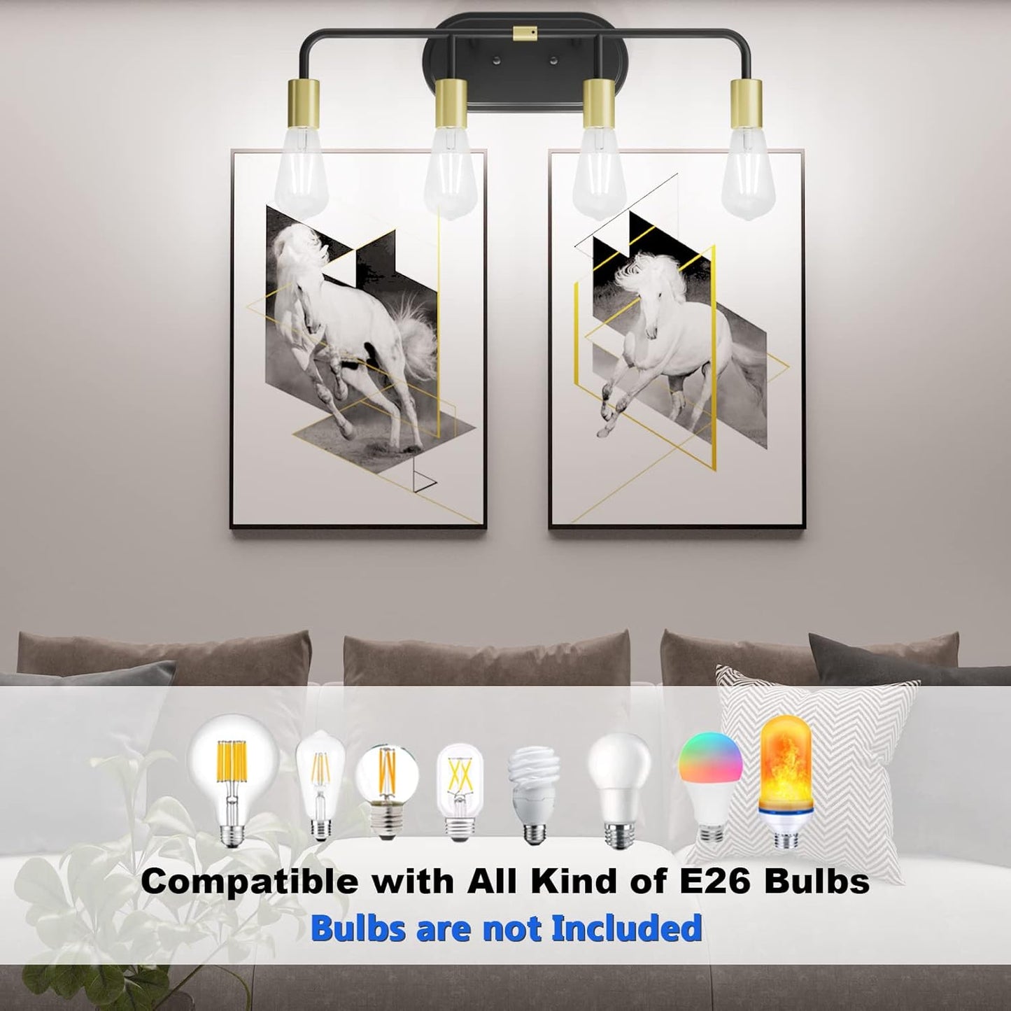 Bathroom Vanity Lighting Fixtures 4 Lights Industrial Wall Sconce Lighting Black and Gold Bathroom Lighting over Mirror (Exclude Bulb)