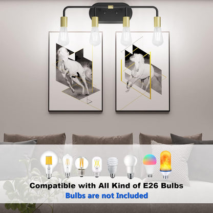Bathroom Vanity Lighting Fixtures 4 Lights Industrial Wall Sconce Lighting Black and Gold Bathroom Lighting over Mirror (Exclude Bulb)