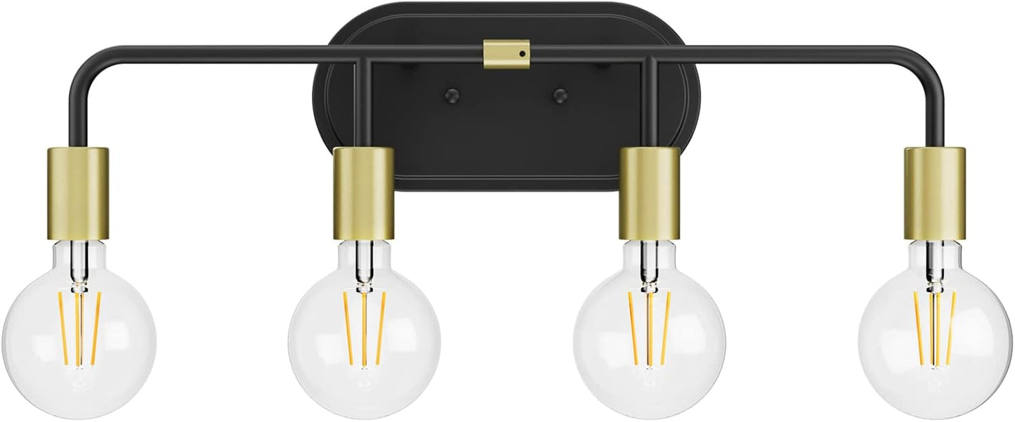 Bathroom Vanity Lighting Fixtures 4 Lights Industrial Wall Sconce Lighting Black and Gold Bathroom Lighting over Mirror (Exclude Bulb)