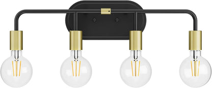 Bathroom Vanity Lighting Fixtures 4 Lights Industrial Wall Sconce Lighting Black and Gold Bathroom Lighting over Mirror (Exclude Bulb)