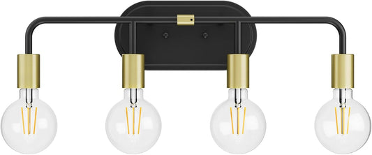 Bathroom Vanity Lighting Fixtures 4 Lights Industrial Wall Sconce Lighting Black and Gold Bathroom Lighting over Mirror (Exclude Bulb)