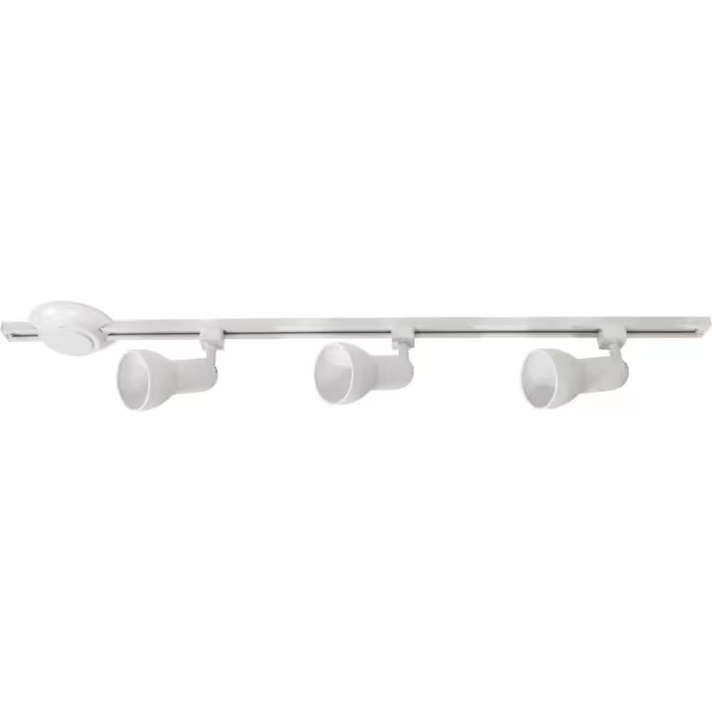 4 Ft. White Hard Wired Linear Track Lighting Kit with R20/PAR20 Medium Step Head Track Lighting Heads