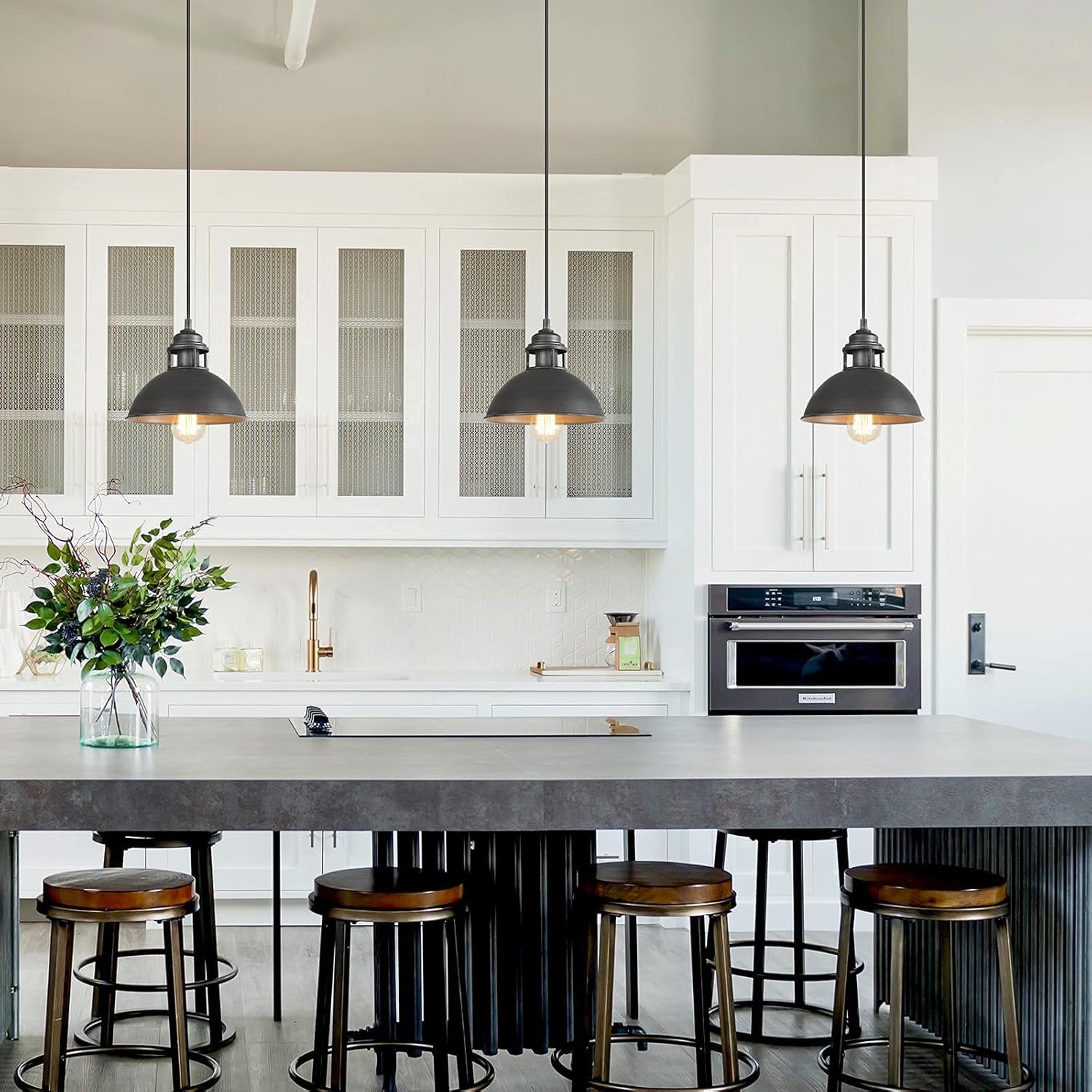 Industrial Pendant Lighting, Black Silver Brushed Light Fixtures for Kitchen Island, Bedroom, Dining & Living Room
