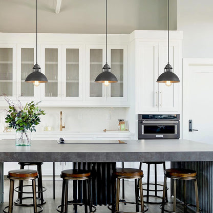 Industrial Pendant Lighting, Black Silver Brushed Light Fixtures for Kitchen Island, Bedroom, Dining & Living Room