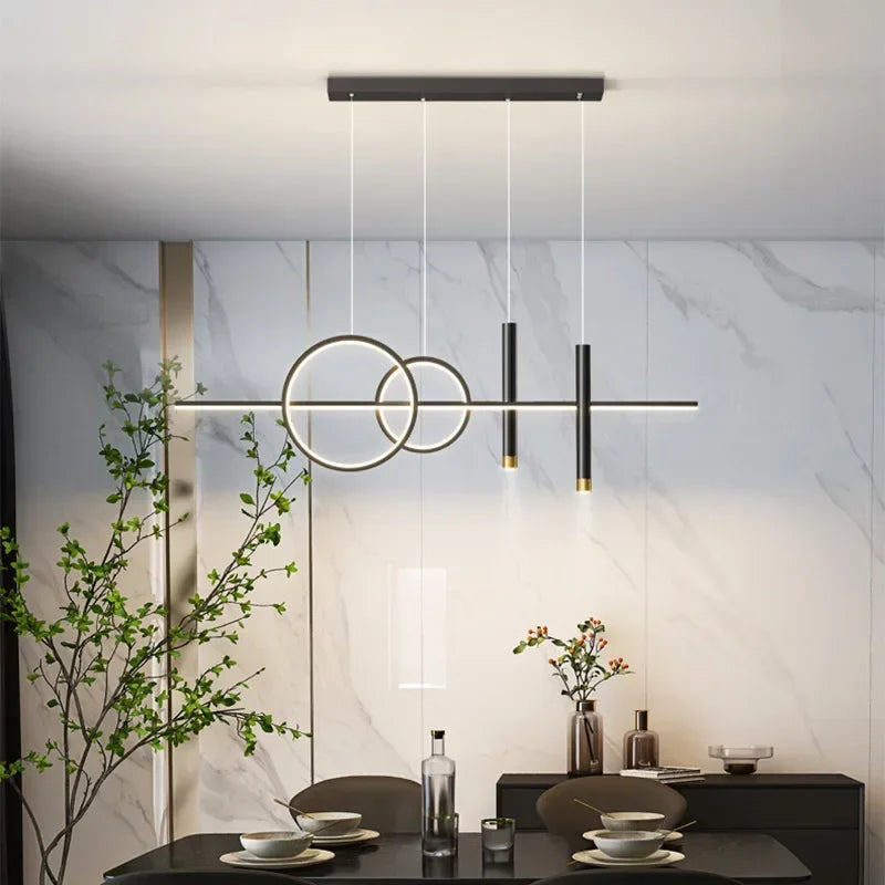 LED Modern Ceiling Chandeliers for Dining Room Table Pendant Lighting Lustre Lamps for Living Bar Minimalist Strip Lighting