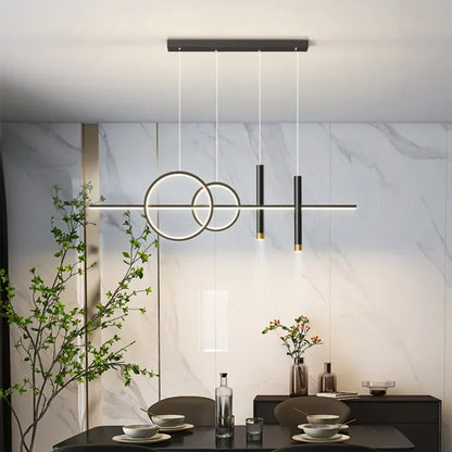 LED Modern Ceiling Chandeliers for Dining Room Table Pendant Lighting Lustre Lamps for Living Bar Minimalist Strip Lighting
