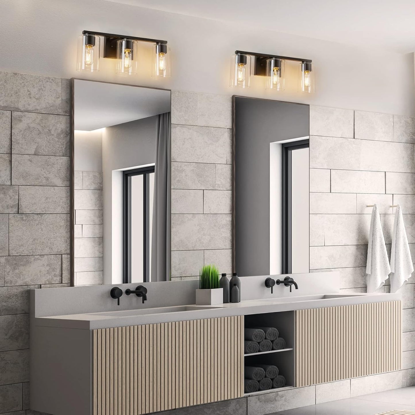 Vanity Light Bathroom, 3 Light Black Light Fixtures, Modern Vanity Light with Cl