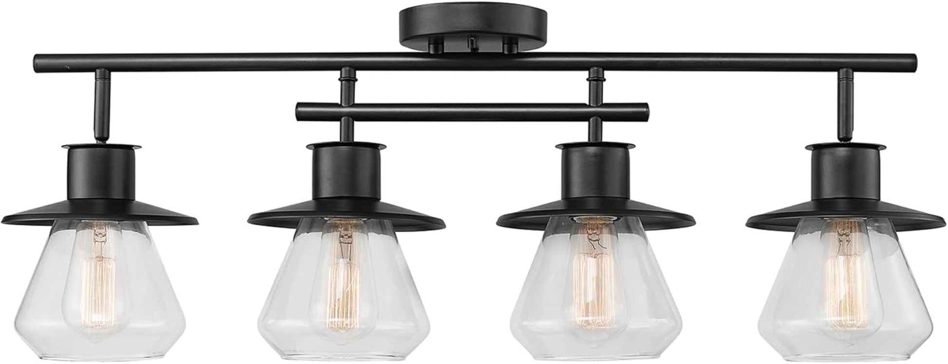 59530 4-Light Complete Track Lighting Kit, Dark Bronze, Clear Glass Bell Shaped Shades, Ceiling Light Fixture, Ideal for Kitchen and Dining Room, LED Bulb Compatible