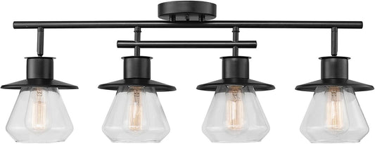 59530 4-Light Complete Track Lighting Kit, Dark Bronze, Clear Glass Bell Shaped Shades, Ceiling Light Fixture, Ideal for Kitchen and Dining Room, LED Bulb Compatible