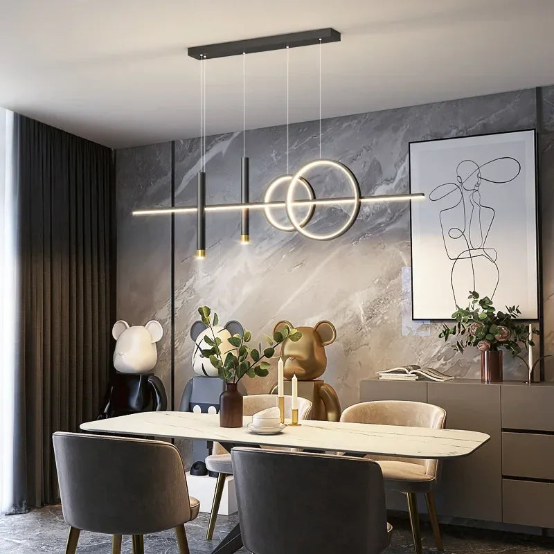 LED Modern Ceiling Chandeliers for Dining Room Table Pendant Lighting Lustre Lamps for Living Bar Minimalist Strip Lighting