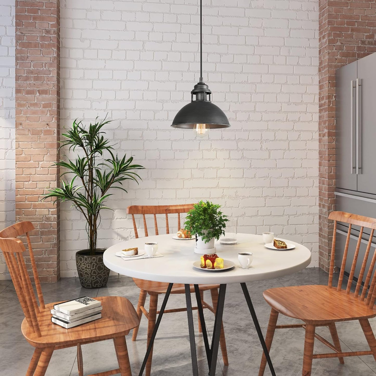 Industrial Pendant Lighting, Black Silver Brushed Light Fixtures for Kitchen Island, Bedroom, Dining & Living Room