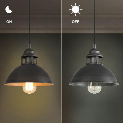 Industrial Pendant Lighting, Black Silver Brushed Light Fixtures for Kitchen Island, Bedroom, Dining & Living Room