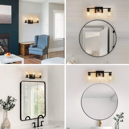 Vanity Light Bathroom, 3 Light Black Light Fixtures, Modern Vanity Light with Cl