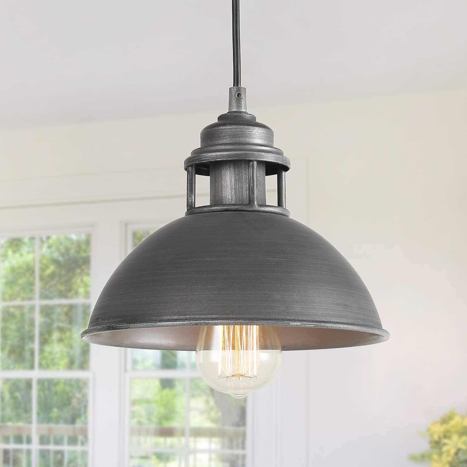 Industrial Pendant Lighting, Black Silver Brushed Light Fixtures for Kitchen Island, Bedroom, Dining & Living Room