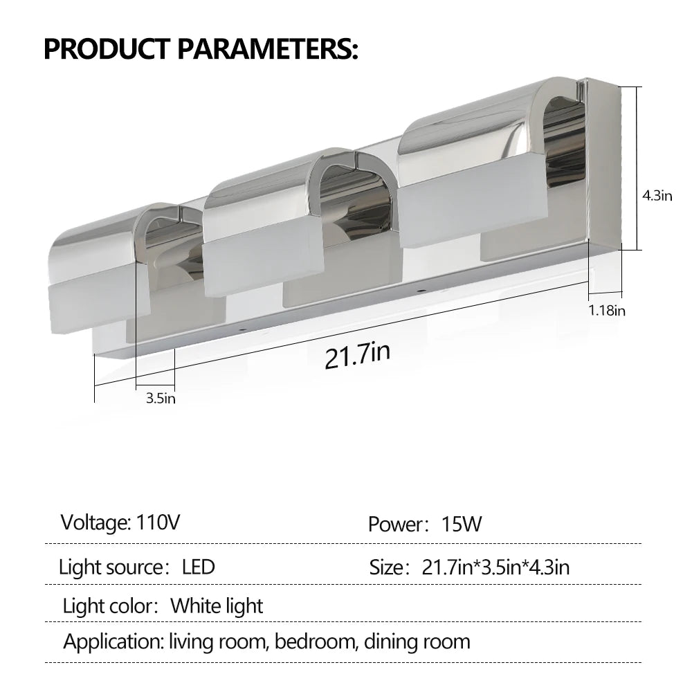Bathroom Vanity Lighting 3-Light LED Vanity Lights over Mirror Bath Wall Lighting