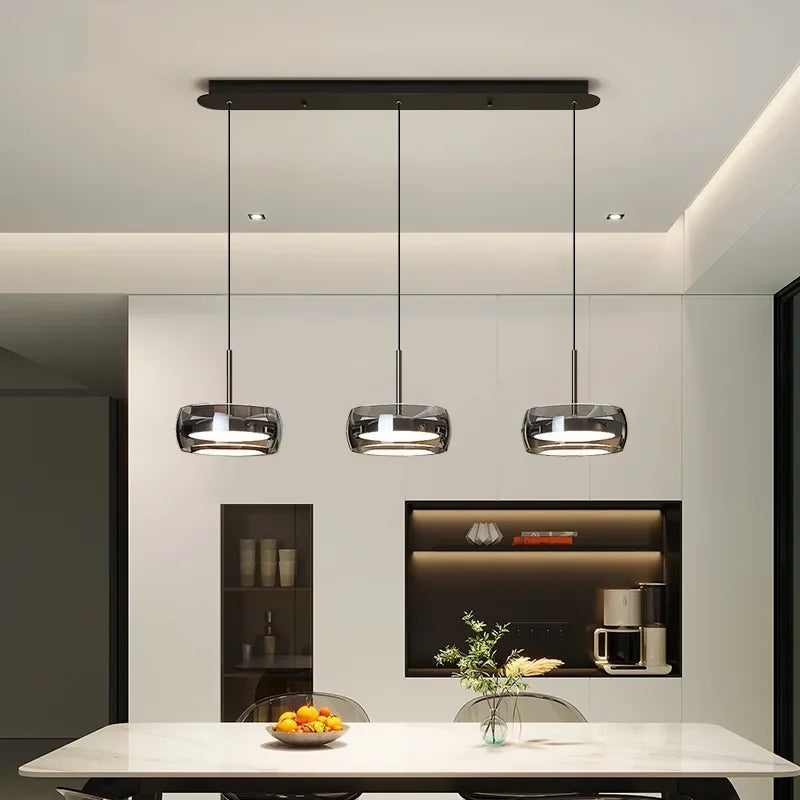 LED Modern Pendant Light, Adjustable Lighting Simple Dining Table Light, Glass Restaurant Light, Home Decoration Indoor Lighting