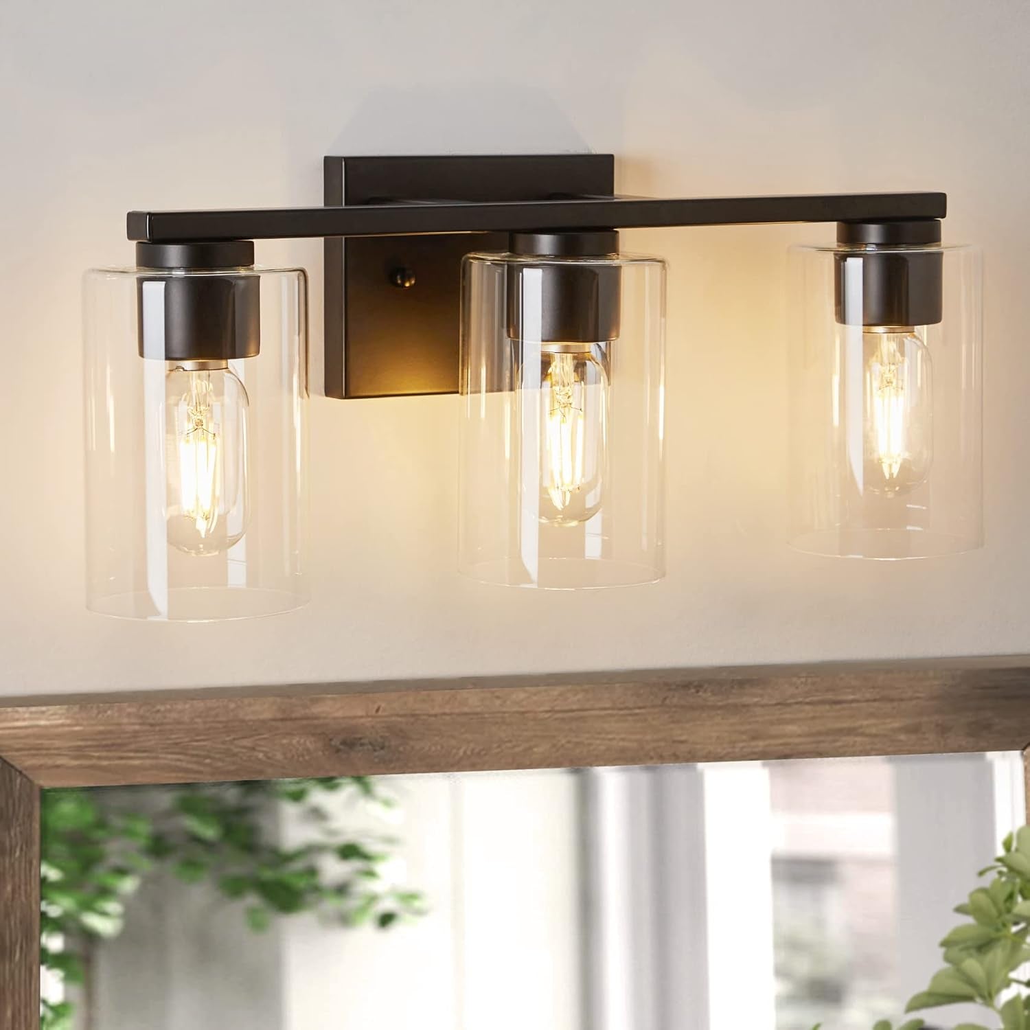 Vanity Light Bathroom, 3 Light Black Light Fixtures, Modern Vanity Light with Cl