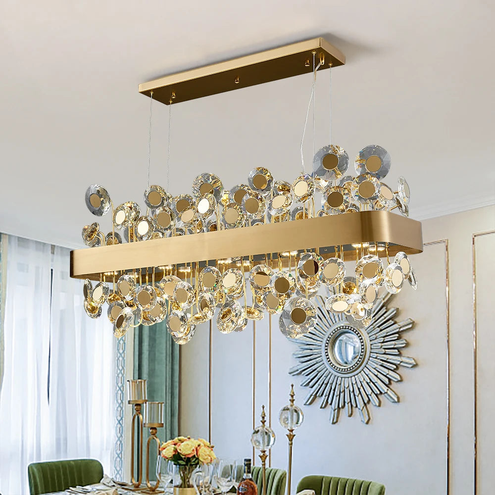 Gold/Black Rectangle Chandelier Lighting for Living Room Crystal Lights Kitchen Island Hanging Lamp Indoor Lighting