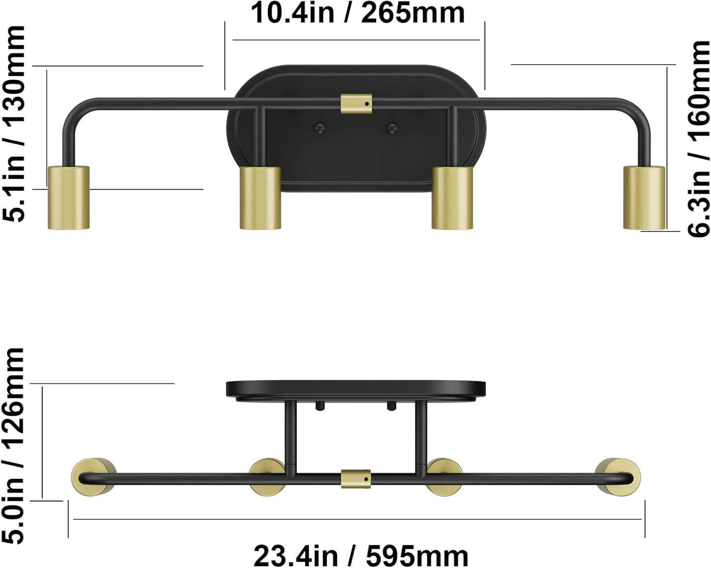 Bathroom Vanity Lighting Fixtures 4 Lights Industrial Wall Sconce Lighting Black and Gold Bathroom Lighting over Mirror (Exclude Bulb)