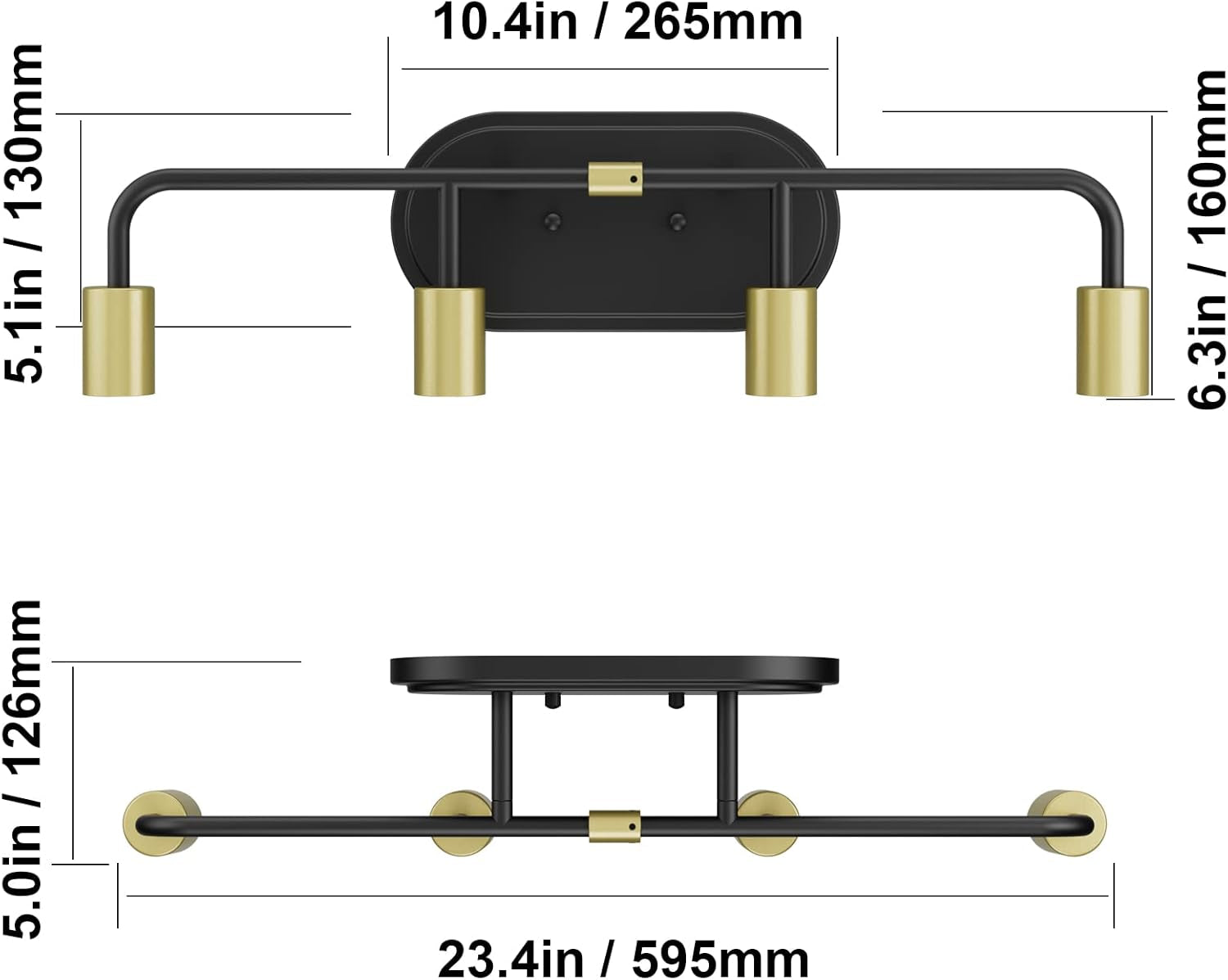 Bathroom Vanity Lighting Fixtures 4 Lights Industrial Wall Sconce Lighting Black and Gold Bathroom Lighting over Mirror (Exclude Bulb)