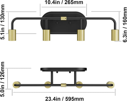 Bathroom Vanity Lighting Fixtures 4 Lights Industrial Wall Sconce Lighting Black and Gold Bathroom Lighting over Mirror (Exclude Bulb)