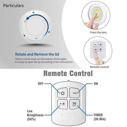 3W Dimmable COB under Cabinet Light LED Night Light Closet Light Push Button Stair Light Kitchen Bathroom Light Remote Switch