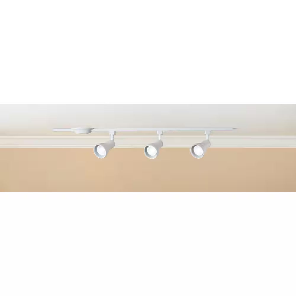 4 Ft. White Hard Wired Linear Track Lighting Kit with R20/PAR20 Medium Step Head Track Lighting Heads