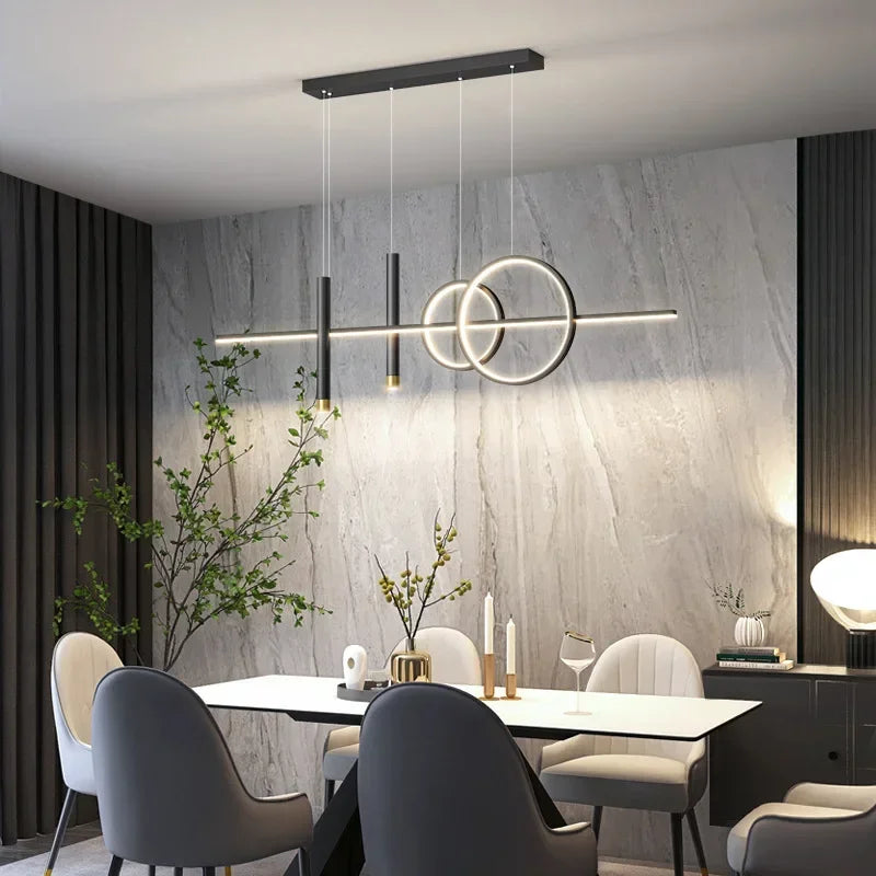 LED Modern Ceiling Chandeliers for Dining Room Table Pendant Lighting Lustre Lamps for Living Bar Minimalist Strip Lighting