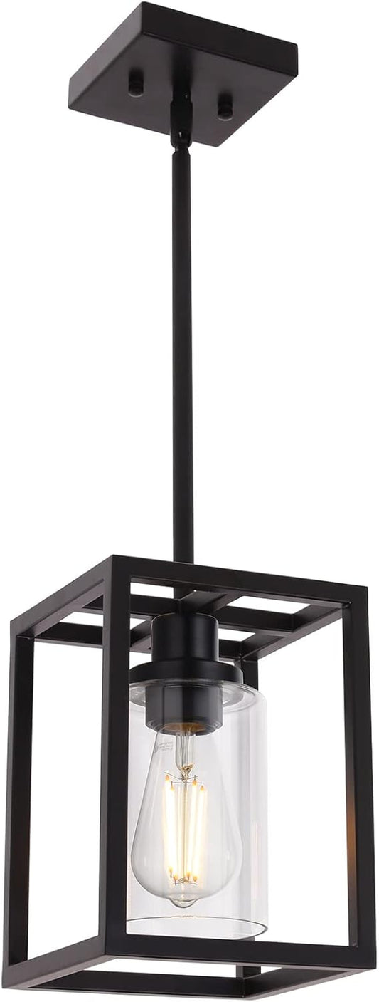1-Light Black Pendant Lights Industrial Farmhouse Chandeliers Mini Island Light Fixtures Ceiling Hanging with Clear Glass Shade for Dining Room Entryway Hallway Restaurants