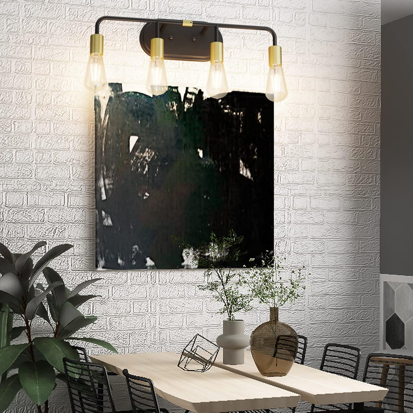 Bathroom Vanity Lighting Fixtures 4 Lights Industrial Wall Sconce Lighting Black and Gold Bathroom Lighting over Mirror (Exclude Bulb)