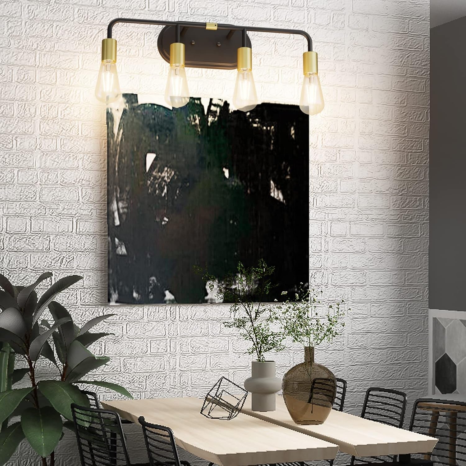 Bathroom Vanity Lighting Fixtures 4 Lights Industrial Wall Sconce Lighting Black and Gold Bathroom Lighting over Mirror (Exclude Bulb)