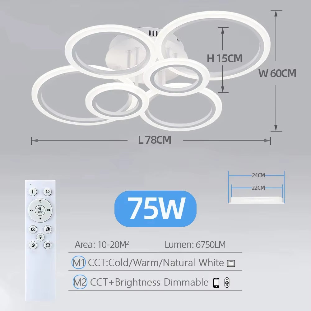 Modern LED Chandelier Home Lighting Ring Ceiling Mount Chandelier Living Room Bedroom Lighting Lustre Ceiling Pendant Lamp