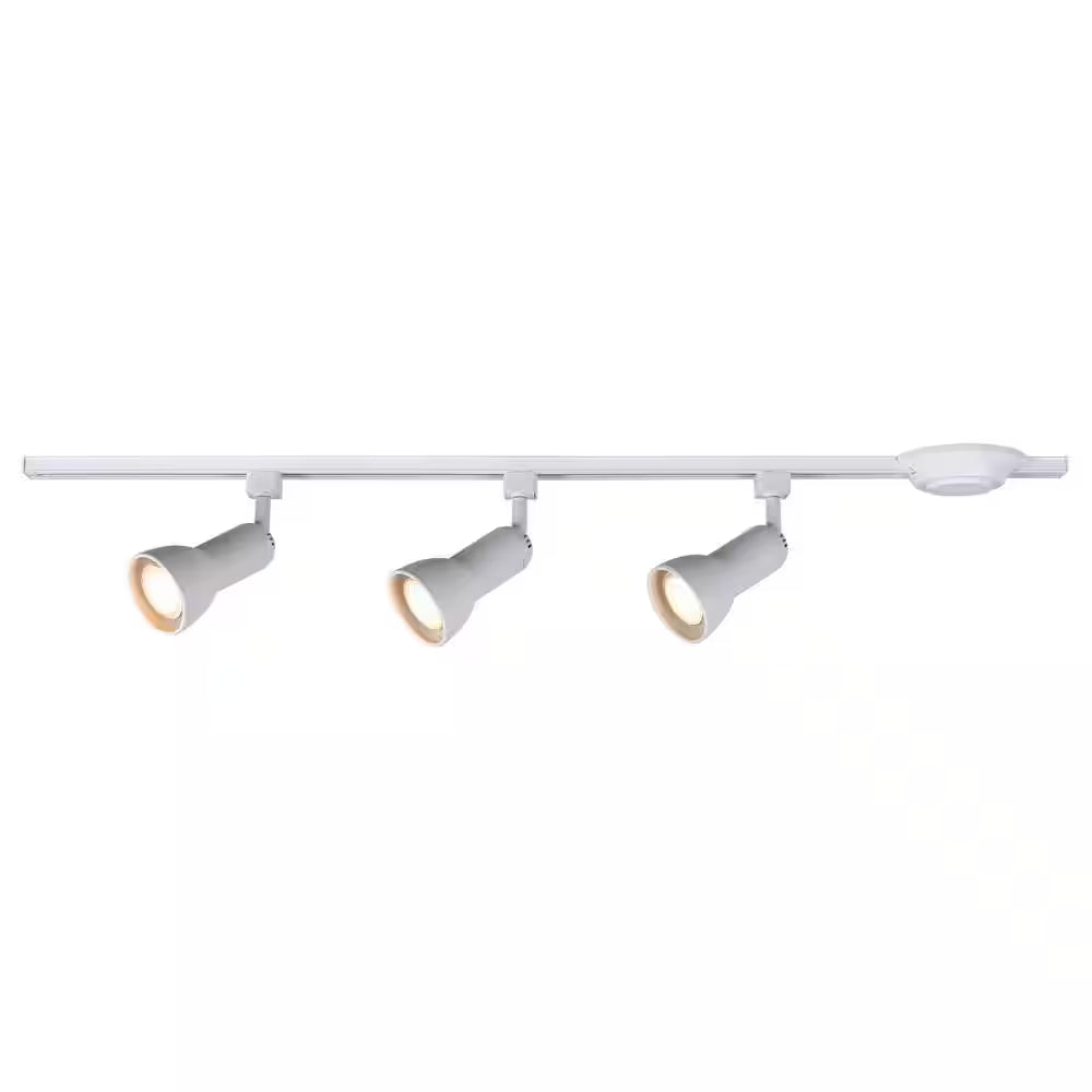 4 Ft. White Hard Wired Linear Track Lighting Kit with R20/PAR20 Medium Step Head Track Lighting Heads