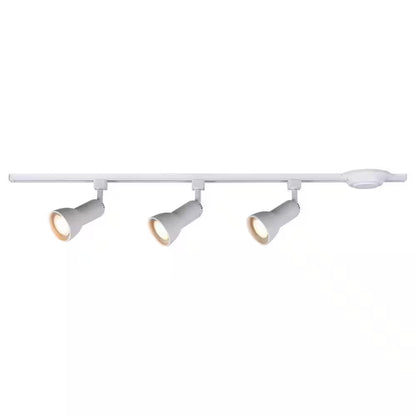 4 Ft. White Hard Wired Linear Track Lighting Kit with R20/PAR20 Medium Step Head Track Lighting Heads