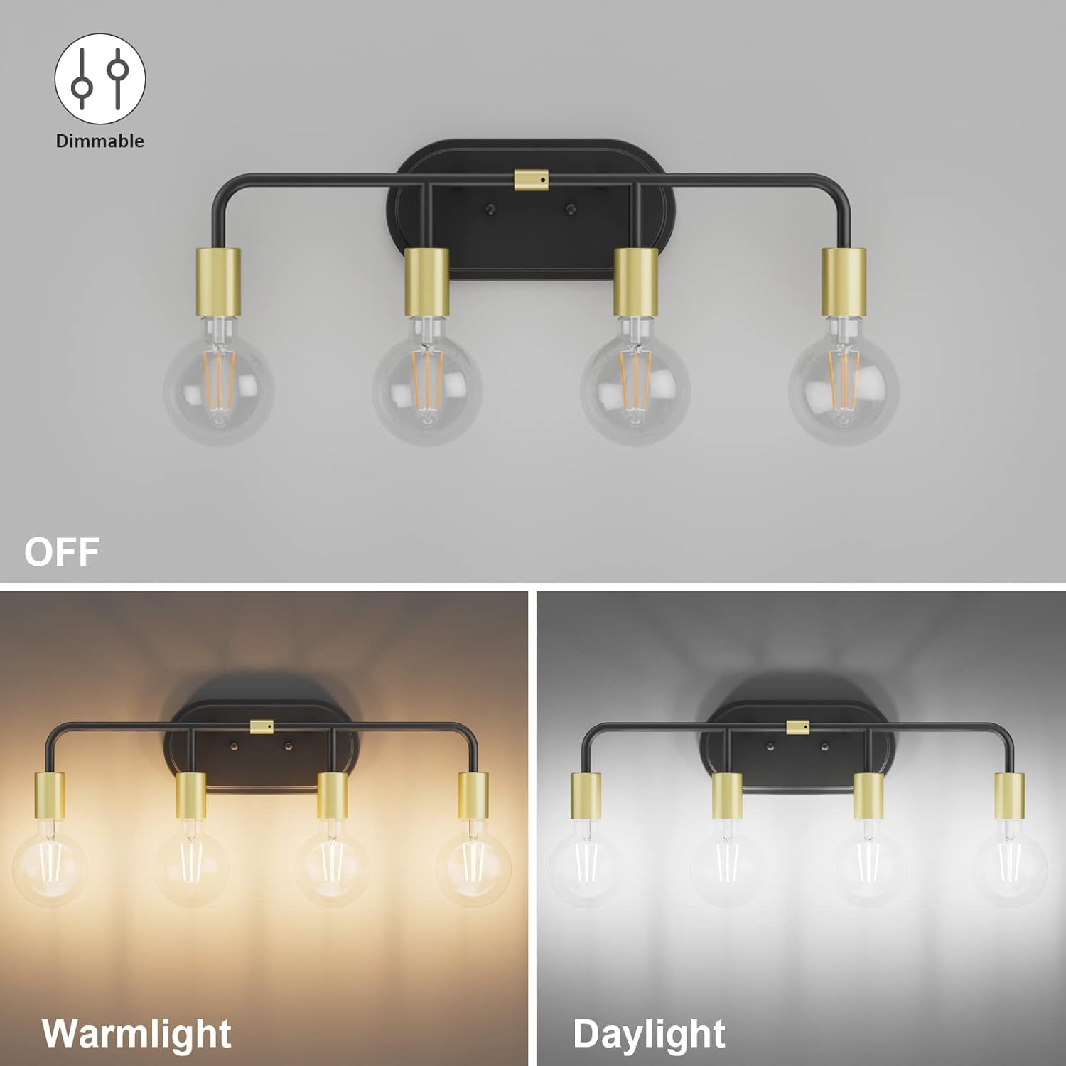 Bathroom Vanity Lighting Fixtures 4 Lights Industrial Wall Sconce Lighting Black and Gold Bathroom Lighting over Mirror (Exclude Bulb)
