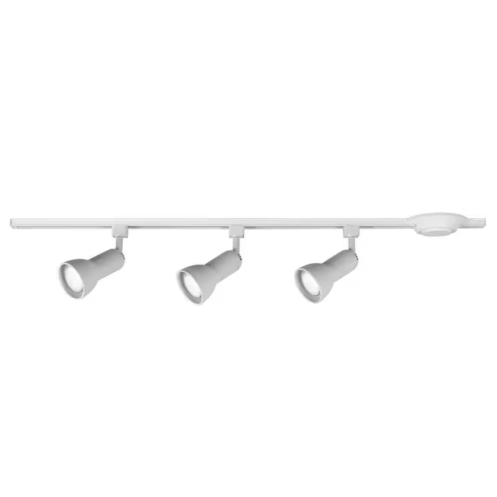 4 Ft. White Hard Wired Linear Track Lighting Kit with R20/PAR20 Medium Step Head Track Lighting Heads