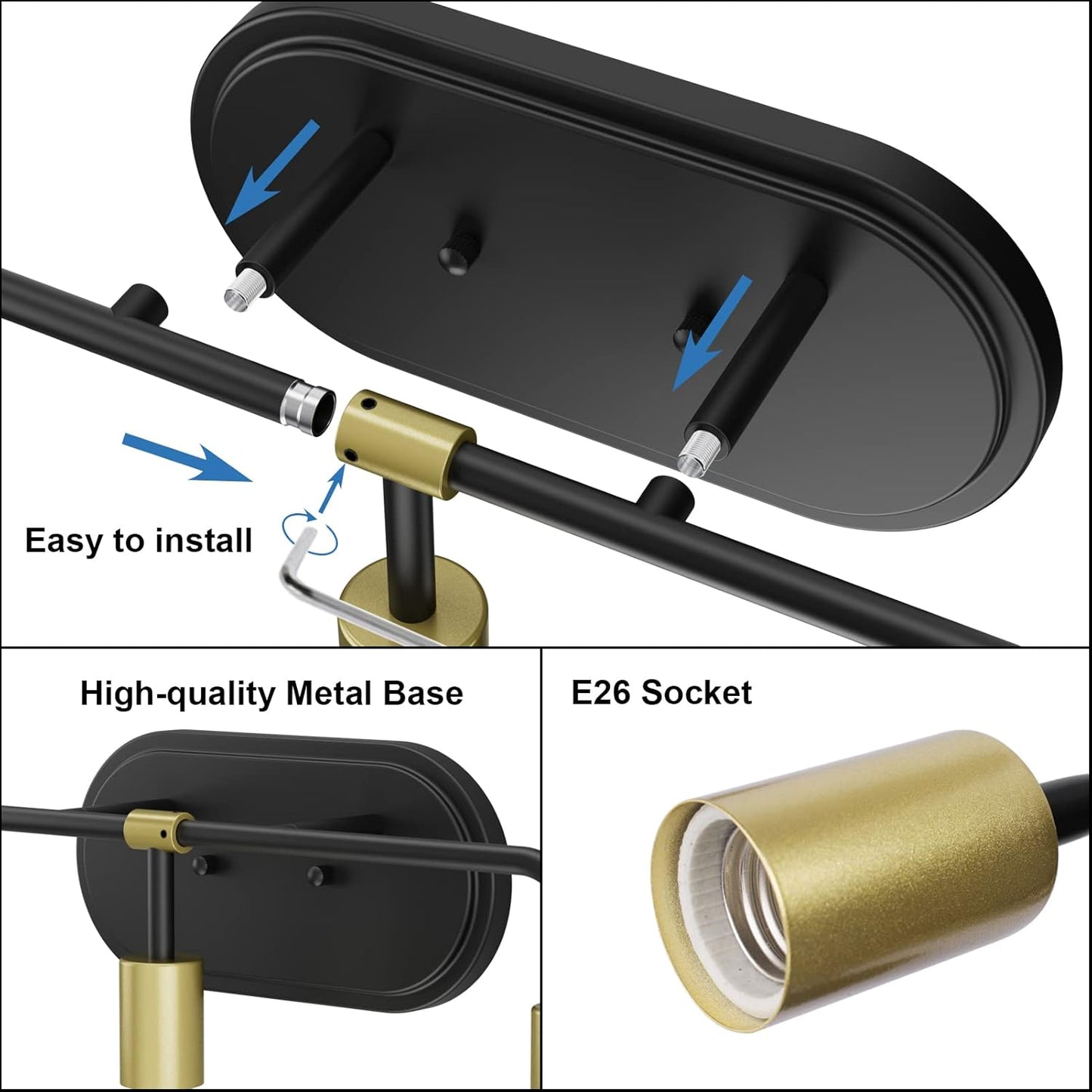 Bathroom Vanity Lighting Fixtures 4 Lights Industrial Wall Sconce Lighting Black and Gold Bathroom Lighting over Mirror (Exclude Bulb)