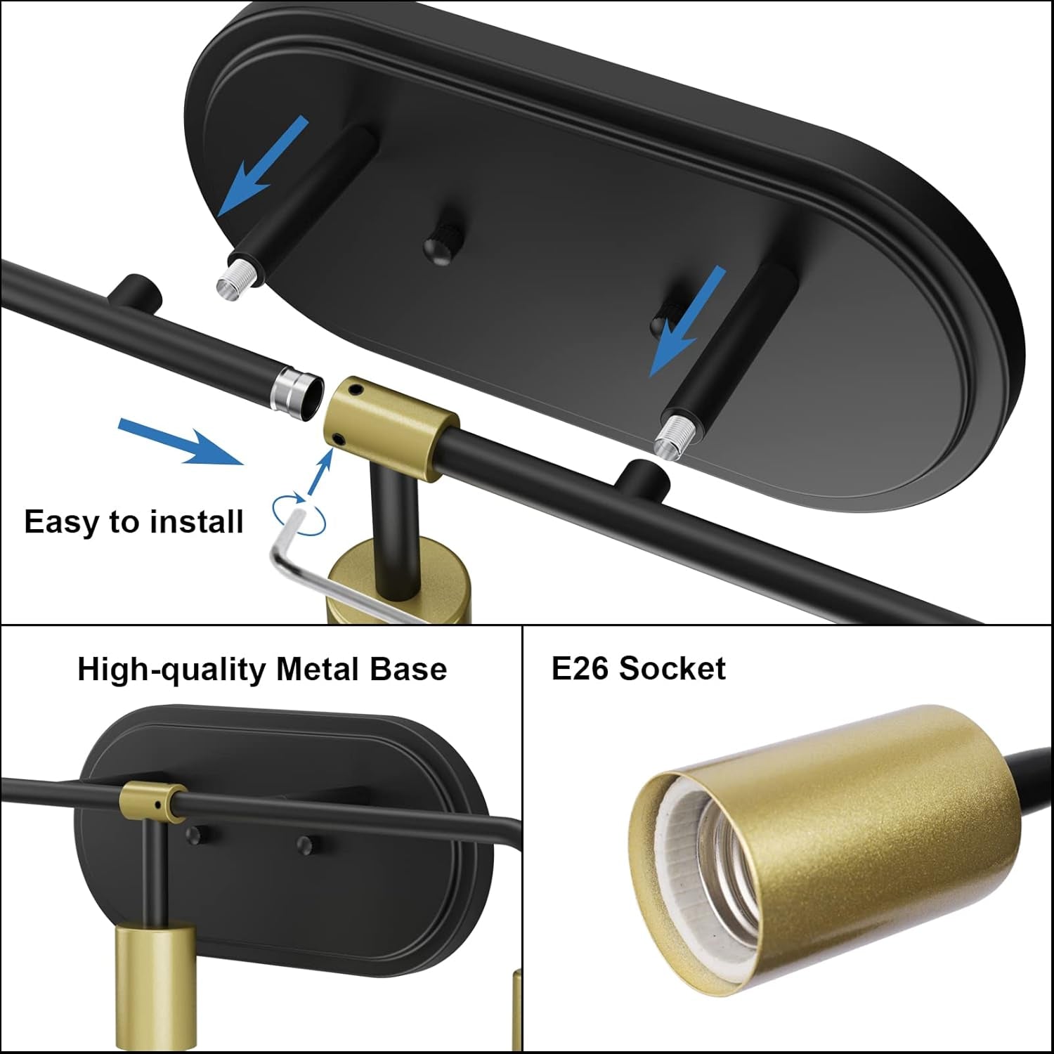 Bathroom Vanity Lighting Fixtures 4 Lights Industrial Wall Sconce Lighting Black and Gold Bathroom Lighting over Mirror (Exclude Bulb)