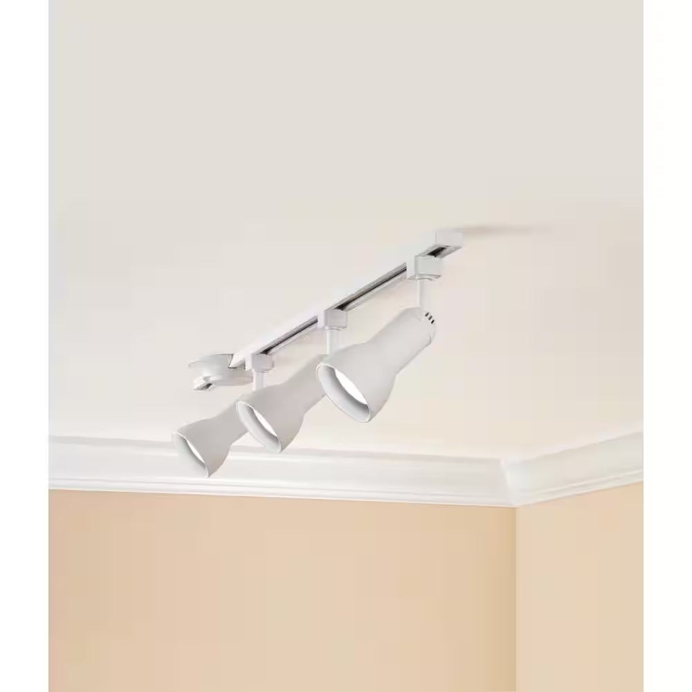 4 Ft. White Hard Wired Linear Track Lighting Kit with R20/PAR20 Medium Step Head Track Lighting Heads